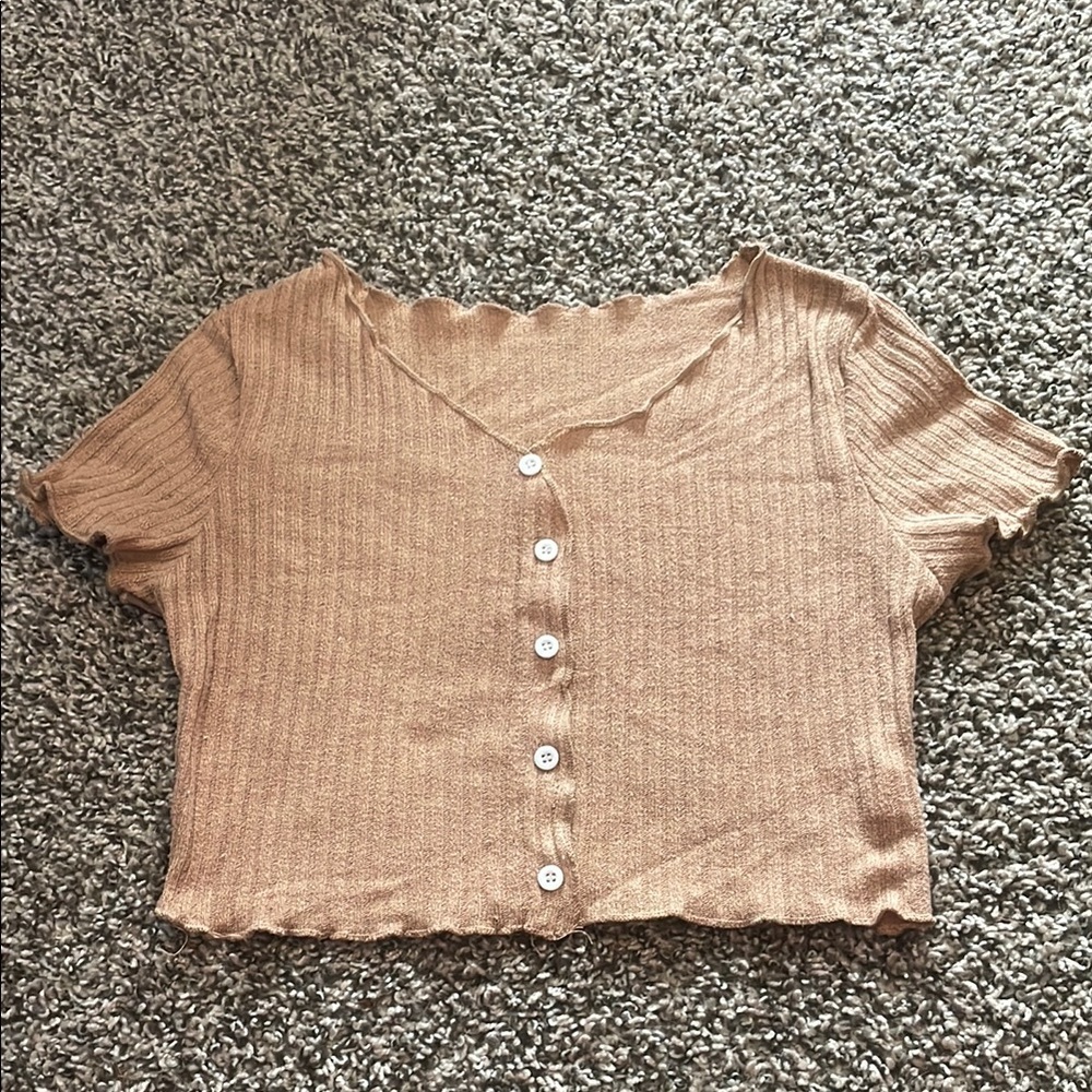 SHEIN Light Brown Ribbed Short Sleeve Top - Picture 1 of 7